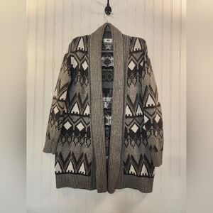 Old Navy Women's Grey Aztec Pattern Long Sleeve Open Cardigan Sweater Size M